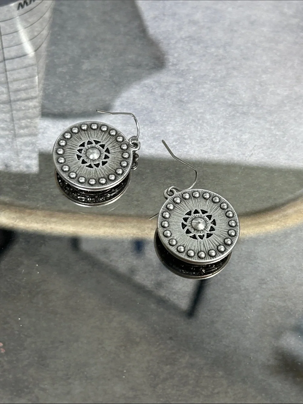 Silver-Tone Crystal Medallion Drop Earrings - Women Jewelry